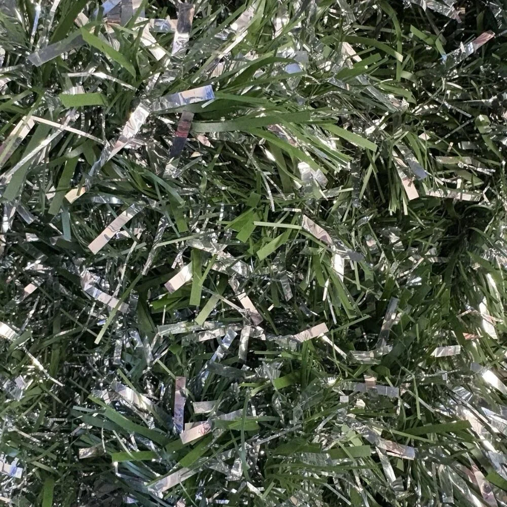 Green Silver Tinsel Foil Christmas Tree Garland Decor 152” Length